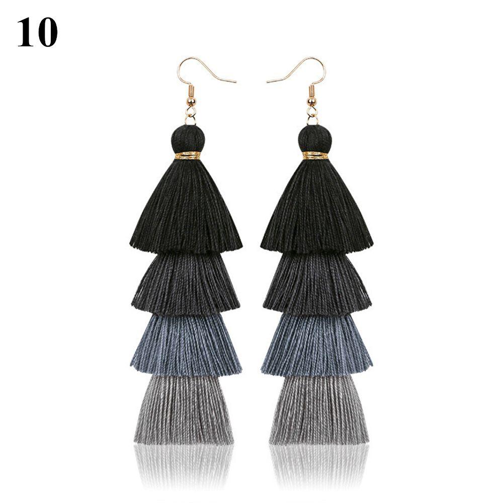 Ethnic Gradient Boho Ear Stud Dangle Drop Earrings Multilayer Drop Long Tassel Earrings Bohemian
