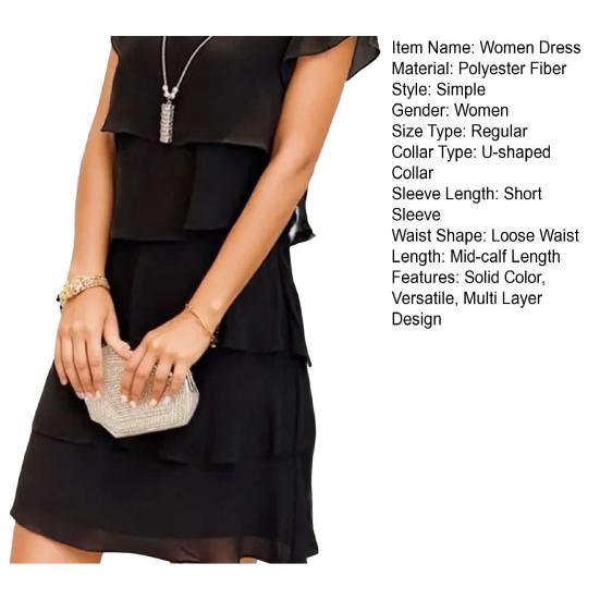 Женское шифоновое платье с оборками по краю, круглым вырезом, короткими рукавами, многослойным дизайном, летнее платье миди, повседневная одежда