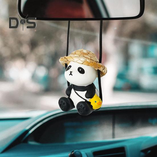 Toy Car Interior Panda Pendant Realistic Funny Car Interior Rearview Mirror Hanging Pendant