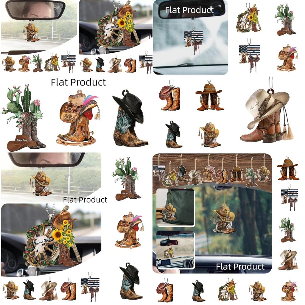 Customized Cowboy Boot And Hat Acrylic Hanging Decoration For Car Saddle Keychain Pendant Vintage Look