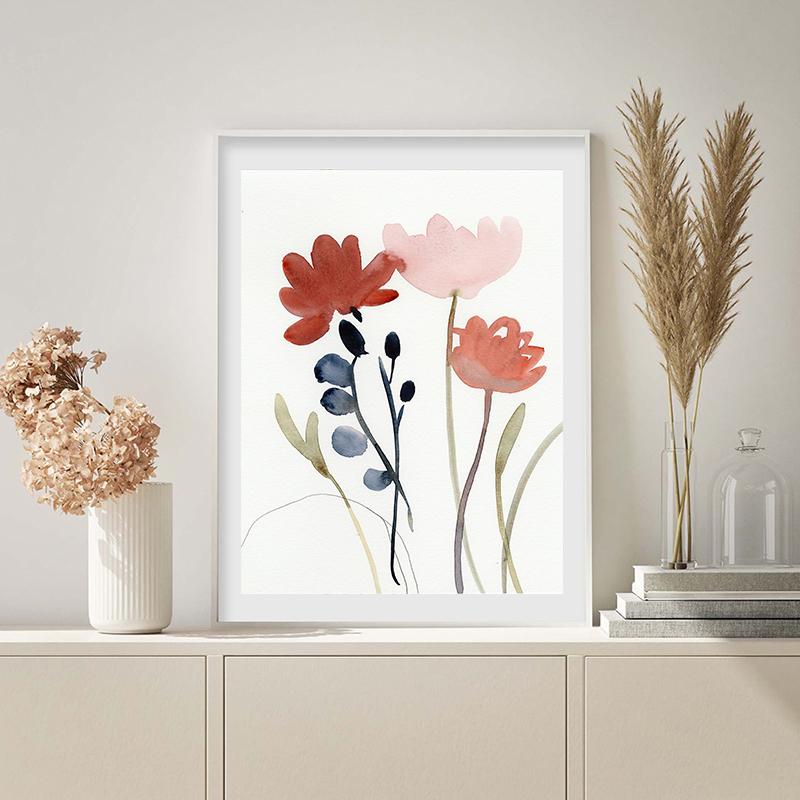 Цветы пиона, картина тушью, акварель, плакаты на скандинавскую тему, холст, картина, настенные художественные принты, картина для гостиной, интерьера, домашнего декора