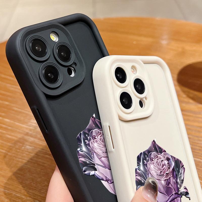 Мягкий чехол для телефона с принтом фиолетовой кристальной розы для iPhone 16 Pro Max 15 14 Pro 13 12 11 XS XR 8 7, модный противоударный чехол из ТПУ для защиты объектива, матовый чехол