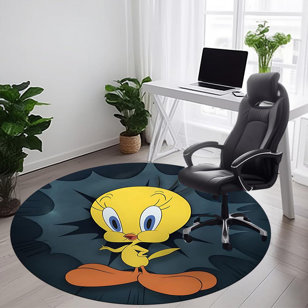 1PC Looney Tunes Tweety Office Round Area Rug, Indoor Mat Suitable For Office, Under Office Chairs Bedroom Living Room Home Decor, Room Deco110
