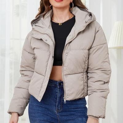 Женское однотонное короткое хлопковое пальто с длинным рукавом и высоким воротником, теплое свободное пальто