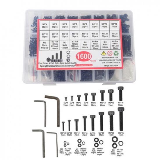 1600Piece Metric Screw Assortment M2 - M5, Grade 12.9 Alloy Steel Hex Bolts