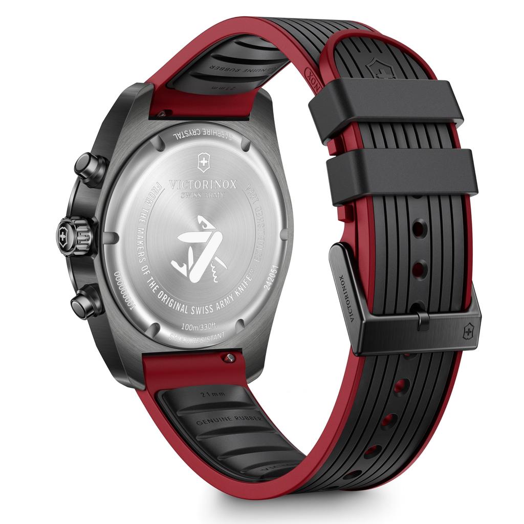 Victorinox SWISS ARMY Аналоговые кварцевые часы-хронограф Черно-красный резиновый ремешок Корпус из нержавеющей стали Сменный бренд Подарок Водонепроницаемые Мужские часы, Циферблат,