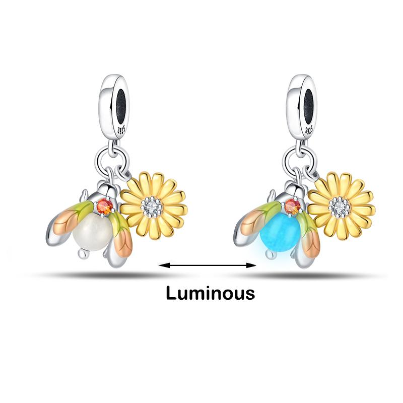 100% 925 Sterling Silver Firefly Star Bling Bling Blue Luminous Charms Beads Fit 925 Original Bracelets DIY Fine Jewelry