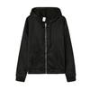 Ladies Fall Winter Coat Solid Color Loose Zip Up Pockets Long Sleeve Drawstring Hooded Elastic