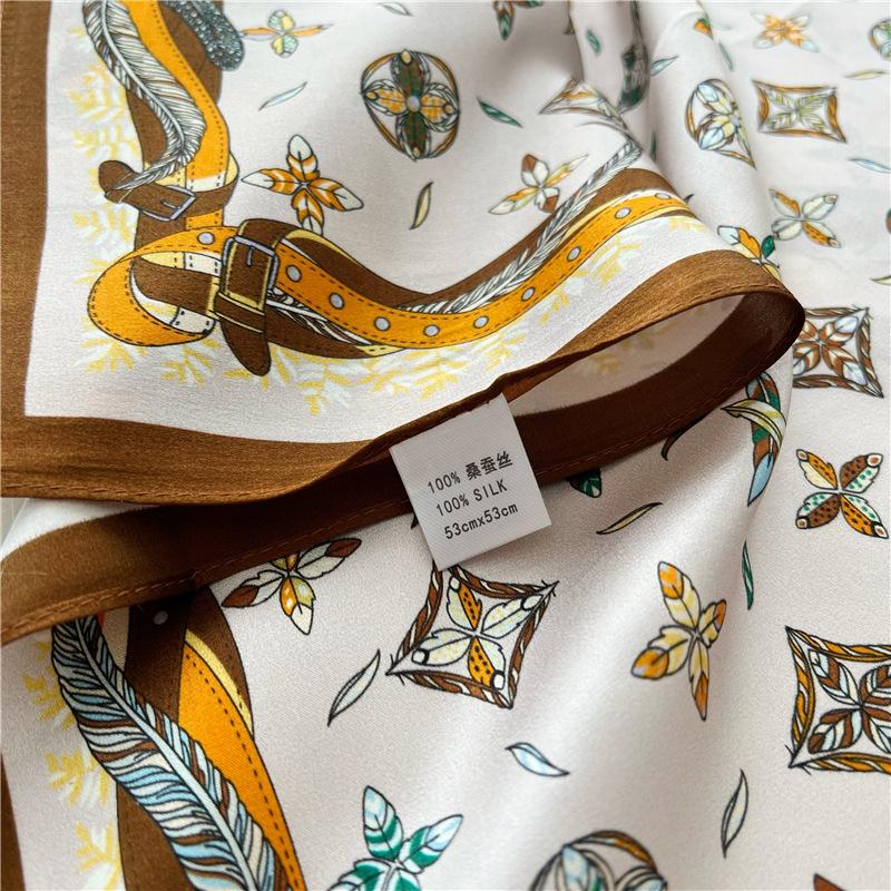 53*53cm Square Silk Scarf Women's Fashion Printed Small Neck Scarf Office Women's Hair Belt Folar Handkerchief Women's Handkerchief Scarf