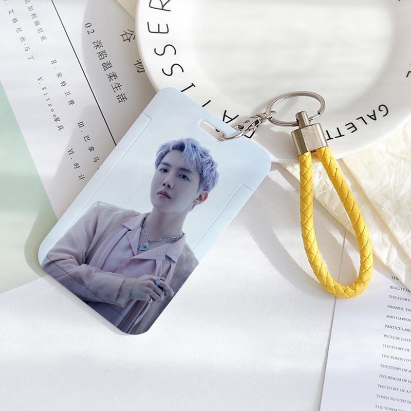 BTS Sliding Photocard Holder, Protective ID Badge Card Case with Braided Keychain Strap, Student Campus Bus Meal Card Protector Merch for ARMY