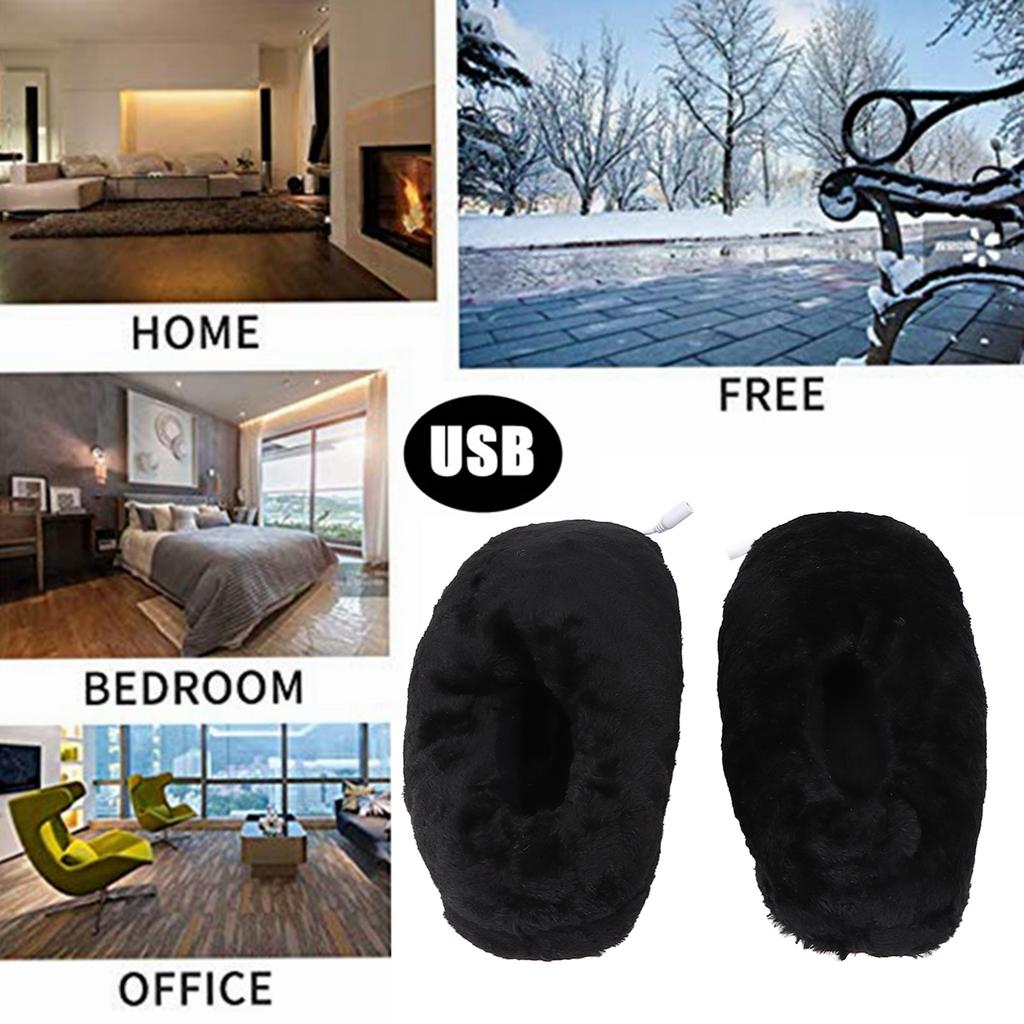 USB Нагреваемая обувь Мужская Женская Моющаяся Уличная Мягкая Плюшевая Электрическая Обувь с Подогревом для Согрева Ног Черная