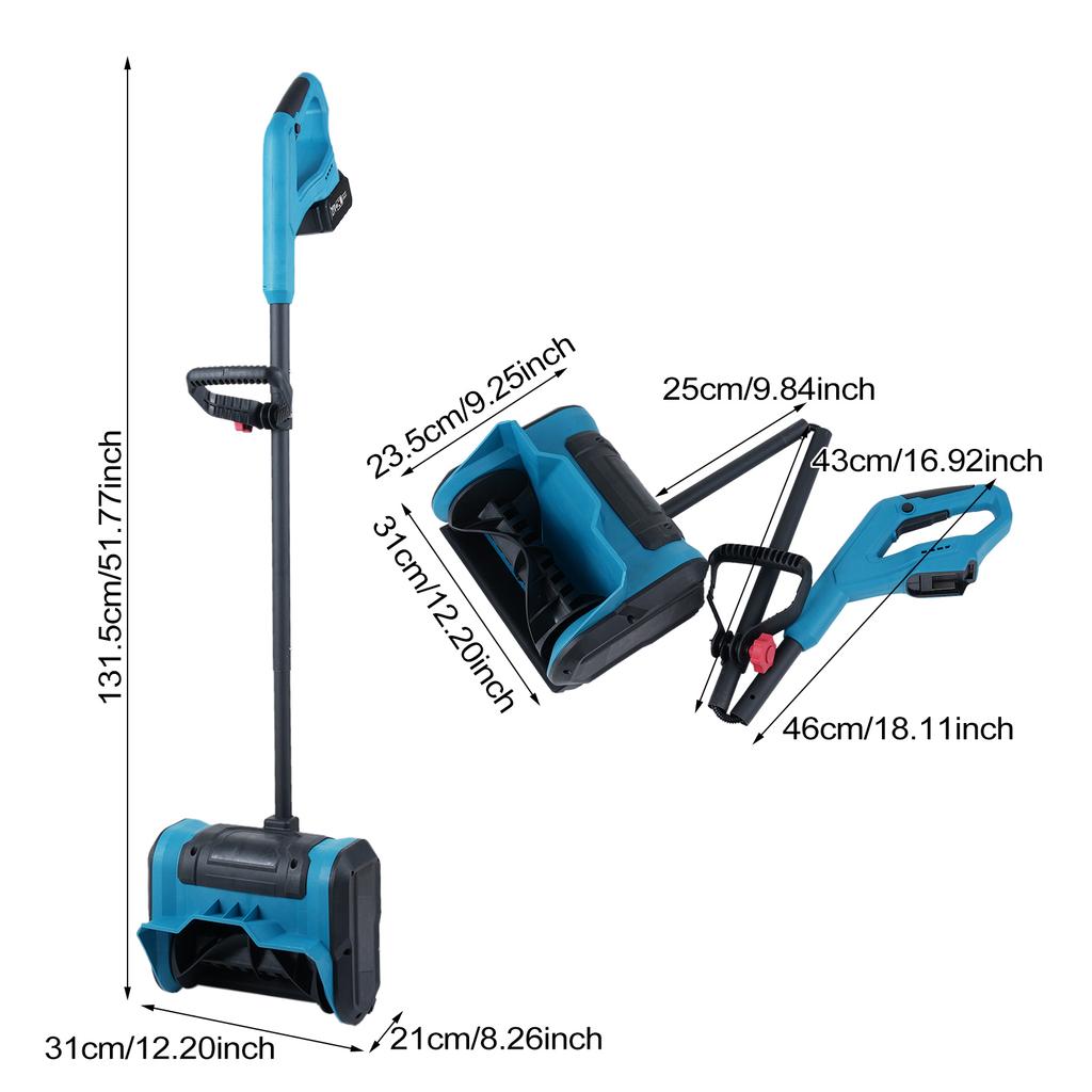 Аккумуляторная лопата для уборки снега, складная щетка, снегоочиститель, работающий от аккумулятора 21 В, с регулируемым