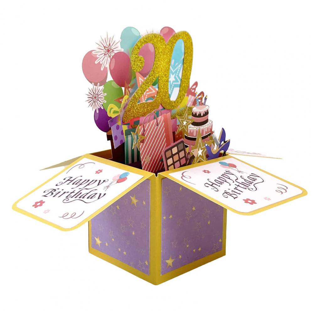Pop Up Anniversary Card 16 18 20 40 50 60 Number Figure Greeting Card 3D Design Glitter Gift Giving Paper Box Birthday Card
