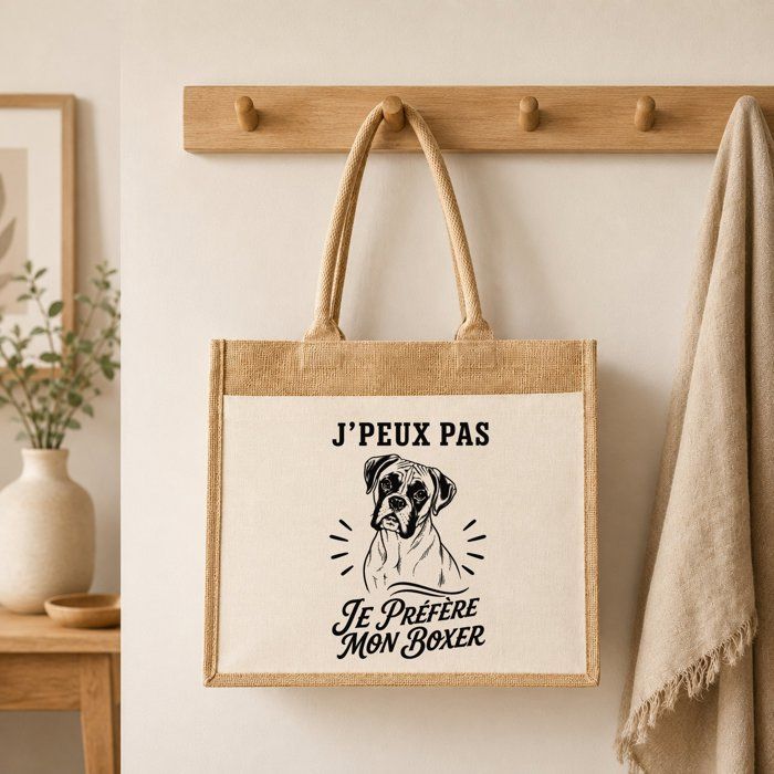 Sac cabas - PLANETEE - Collection « J'peux pas minimaliste » - Toile de jute et coton - 21 L (43×33×21 cm) - Illustration trait noir