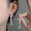 Серьги-гвоздики из стерлингового серебра S925 с розовым цирконом в виде банта - Высококачественные корейские роскошные гвоздики