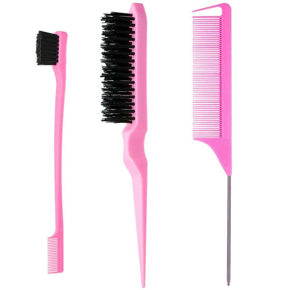 3PCS/1SET Hair Brush Set Sharp-tail Comb Three-row Hair Comb Steel Needle Mouse Tail Comb Toothbrush Eyebrow Brush Tool
