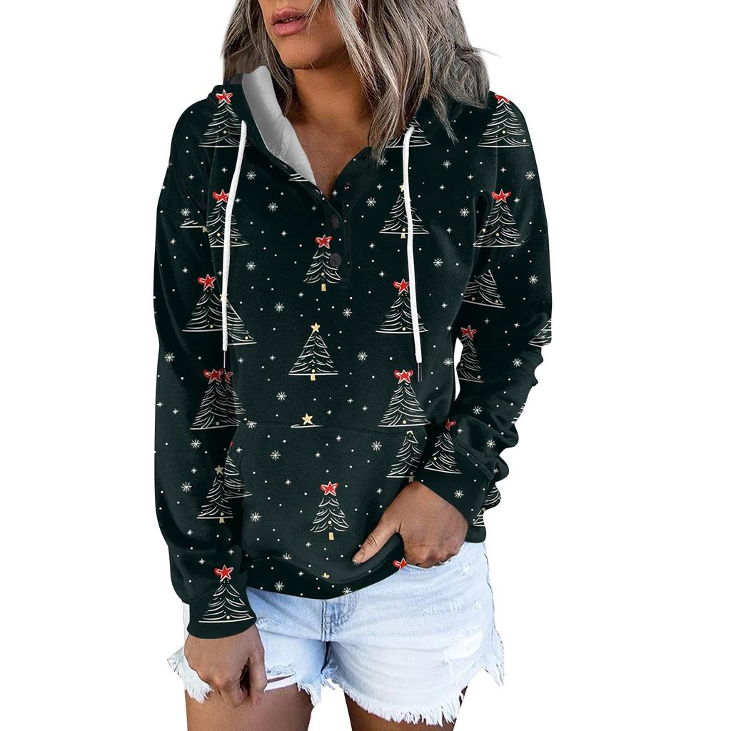 Женские повседневные модные принты с длинным рукавом на пуговицах пуловеры с капюшоном толстовки
