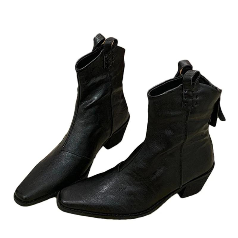 Женские ботильоны с острым носком, сексуальные дизайнерские туфли на среднем каблуке, тренд 2025 года, зимние кожаные туфли-лодочки Chelsea Botas Mujer