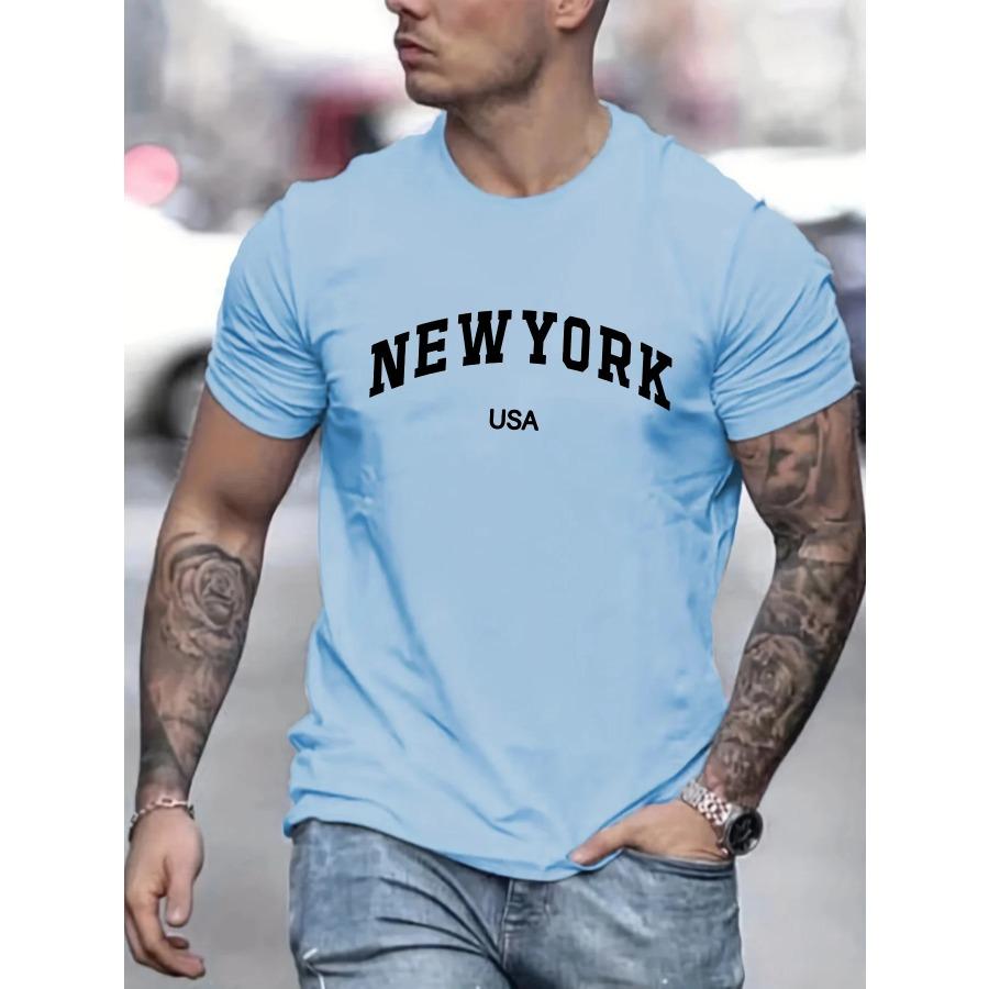 Мужская летняя футболка из 100% хлопка с принтом Нью-Йорка и США, большая свободная футболка с круглым вырезом и короткими рукавами, топ
