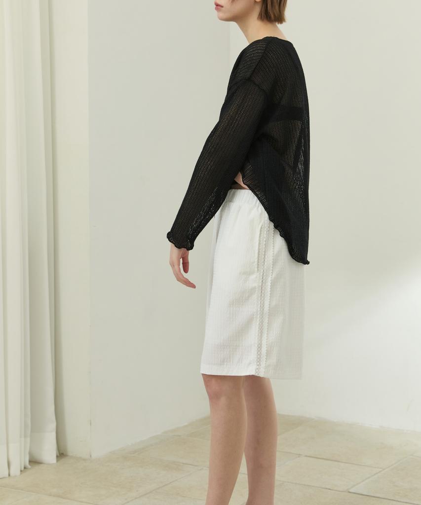 Wioi Lace Check Half Pants_White