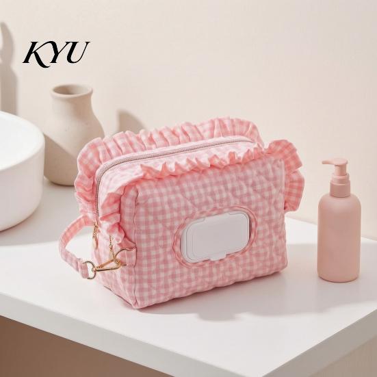 Baby Diaper Organizer Quilted Wipes Bag with Hanging Strap, Dual Compartment Zipper Travel Stroller Storage Portable Bag, Large Capacity Dispenser for