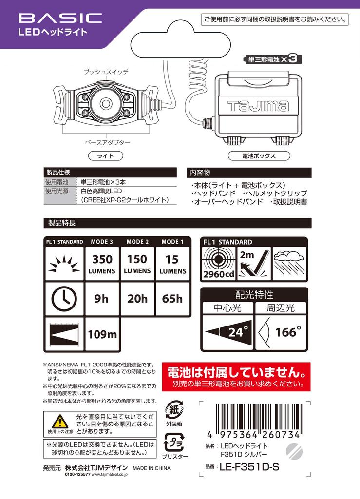 Светодиодная фара Tajima LED серебристая яркость до 350лм LE-F351D-S