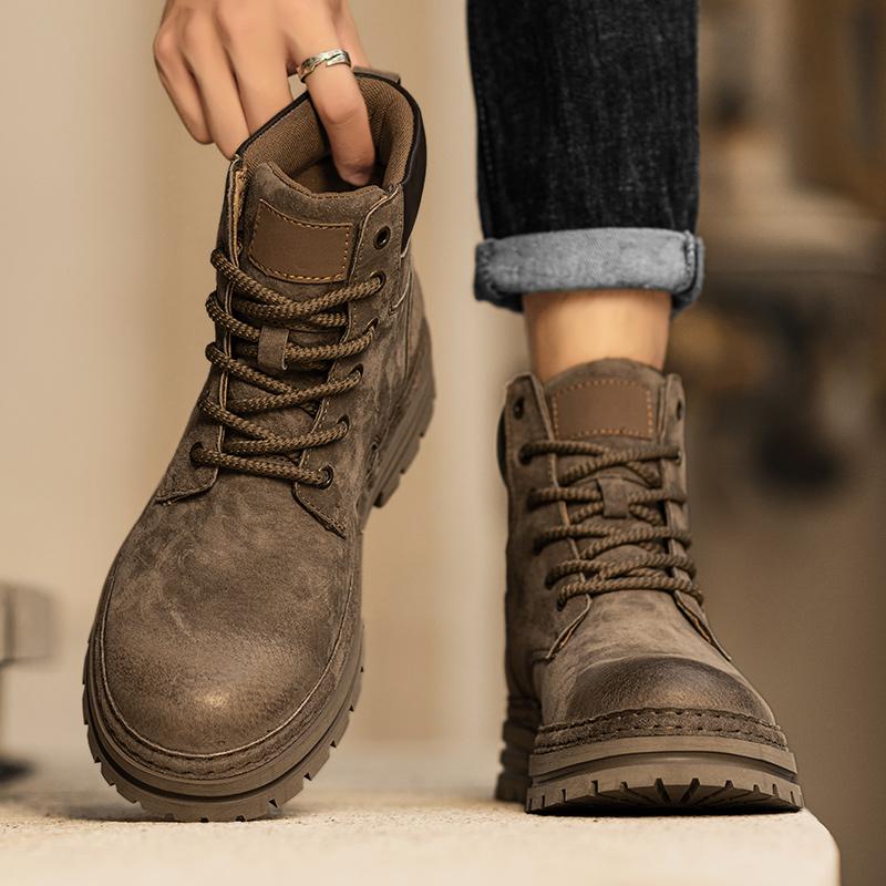 Fashion All-match Non-Slip Ankle Boots Male Lace-Up Men Boots Men's High Top Leather Shoes Winter Fashion Walking Boots Outdoor Sneakers