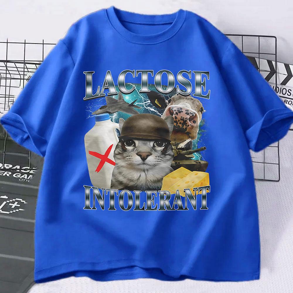 Lactose Intolerant Funny Cat Meme T-Shirt Men Women Retro Fashion Short Sleeve T-shirts Cotton Casual Cozy Oversized T Shirts