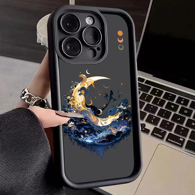 Starry Night Black Cat Moon Wave Silhouette Art Phone Case for iPhone 17 16 15 14 13 12 11 Series Pro Max Plus