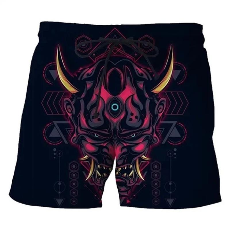 Vintage Japanese Tattoo Mask 3D Print Beach Shorts Men Women Summer Casual Swimtrunks Surfing Board Shorts Y2k Kids Clothing