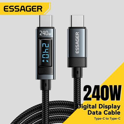 Essager Кабель USB C к USB Type C 240 Вт 5A PD 3.1 Зарядное устройство для быстрой зарядки Цифровой кабель для iPhone 15 Ноутбук MacBook Pro Xiaomi