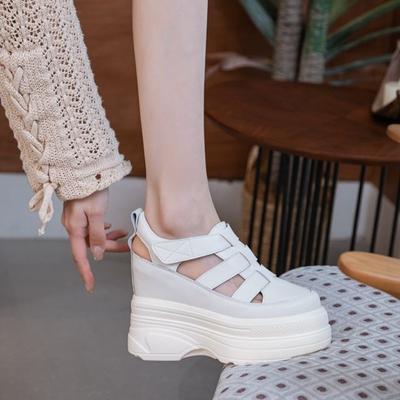 Модные женские сандалии из натуральной кожи 2025 лето новые сандалии на высоком каблуке сандалии на платформе с толстой подошвой для женщин сандалии с вырезами