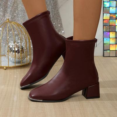 Модные женские ботильоны на блочном каблуке с задней молнией, противоскользящие, износостойкие, с металлическим квадратным носком