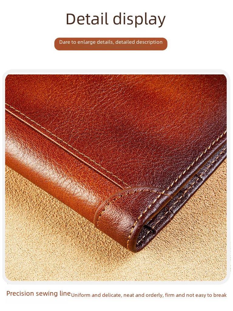 Genuine Leather Ultra-Thin Men's Multi-Function Short Wallet with Driver's License Holder and Anti-Theft Design.