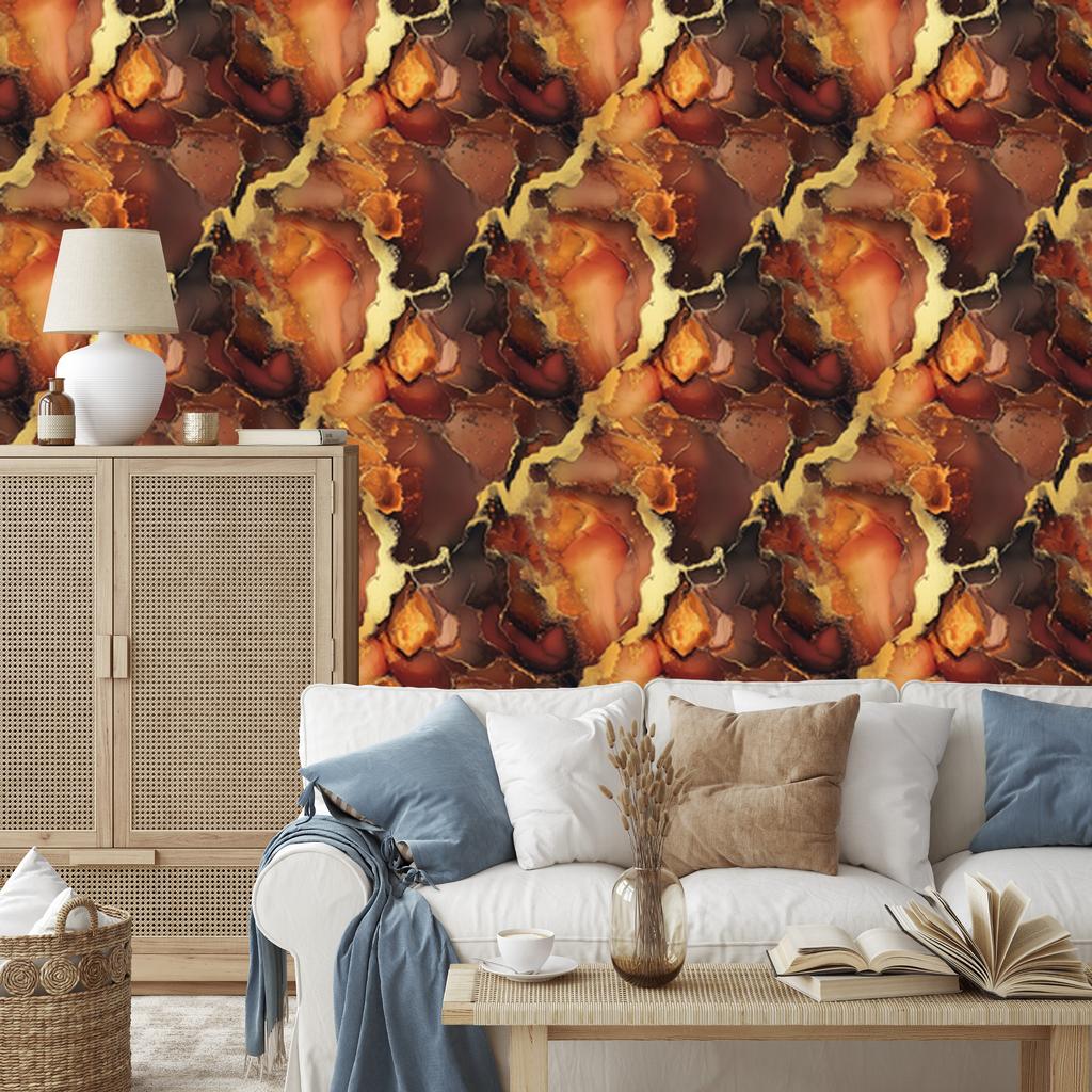 Ink Orange, Rust and Burgundy Wallpaper for Living Room and Bedroom 50x1000