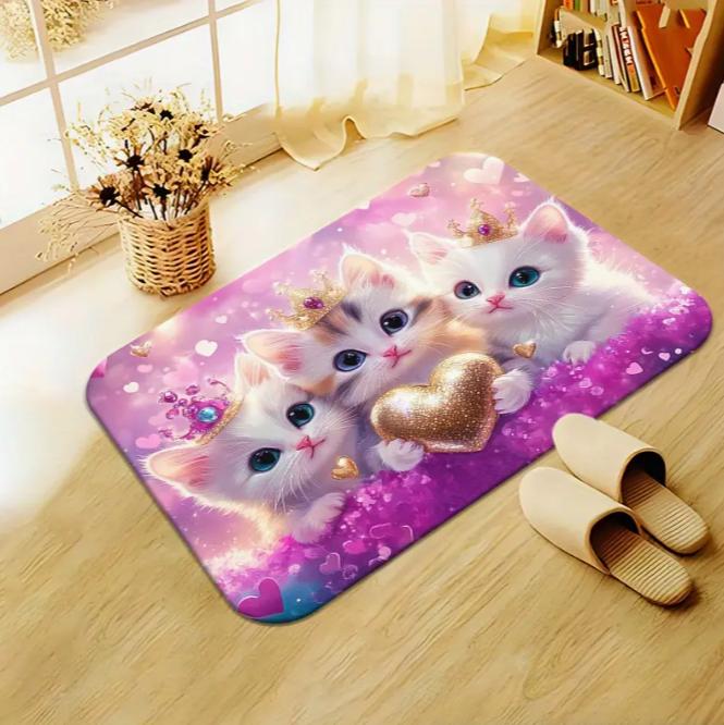Cute Cat Pattern Door Mat "Goodbye" and "Hello!" Welcome Floor Mat Perfect Entrance Living Room Kitchen Door Mats Decoration