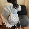 Canvas Lace Plaid Backpack Korean Style Bow Shoulder Bag Multi Functional Cherry Backpack  College