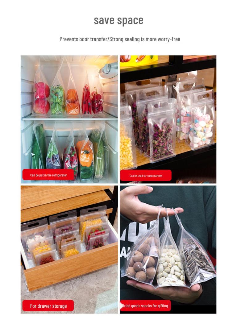 Матовый прозрачный самоклеящийся пакет для снеков с ручкой для хранения сухофруктов и чая