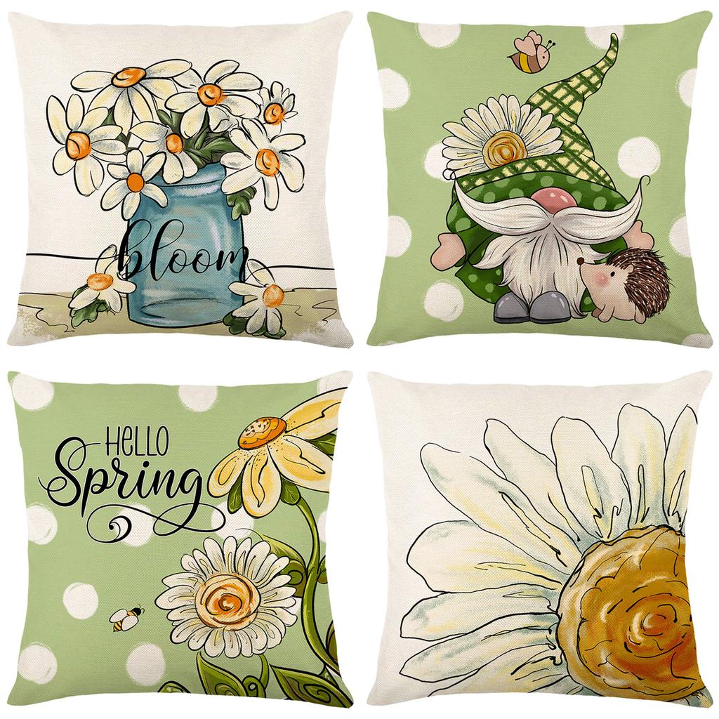 New Spring Printed Pillow Cover Polyester Letter Flower Bouquet Home Cushion Cover Bedroom Cushion Cover