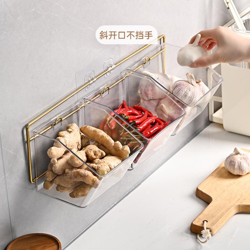Кухонная настенная подвесная коробка для хранения без перфорации, прозрачная отделка, подвеска для лука, имбиря, чеснока