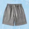 Men Summer Athletic Shorts Mid-rise Elastic Drawstring Waist Shorts Pockets Wide Leg Running Solid Color Suede Shorts