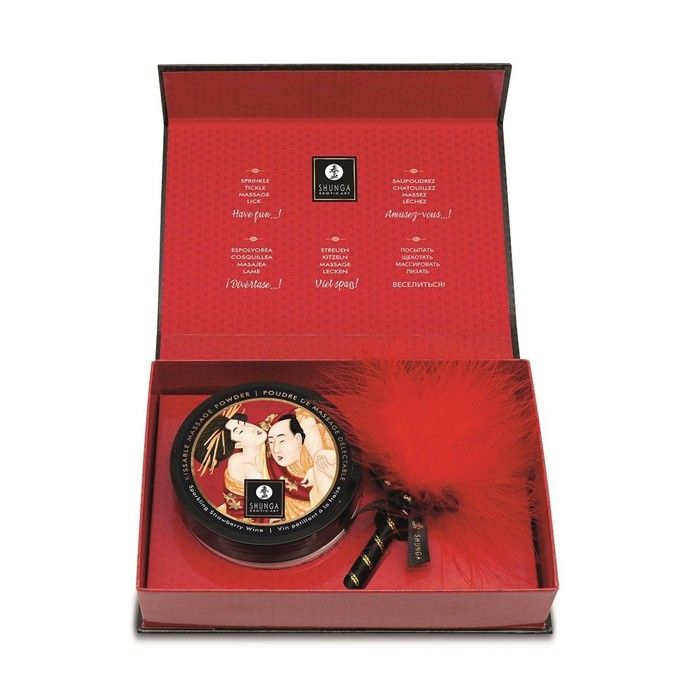 Mini Coffret poudre corporelle fraise/vin pétillant et plumeau assorti - CC1080 Taille : TU