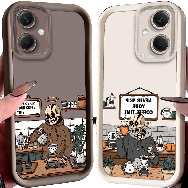 Skeleton Making Coffee Pattern Case for Xiaomi Redmi Note 14 13 12 Turbo 11S 4G 11 10 Pro Plus 9 14C 13C 12C 9C A2 Cover Funda