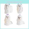 Resin Maltese Dog Figurine With Purple Bow Miniature Desktop Ornament