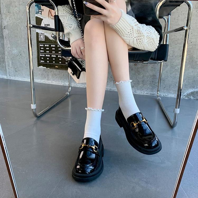 Полностью кожаные ~ 2025 новые черные туфли Мэри Джейн на платформе в британском стиле, туфли-лоферы JK, женские, кожаные, на плоской подошве