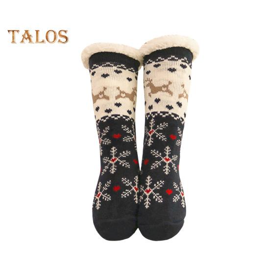 1 Pair Winter Floor Socks Thickened Fuzzy Plush Warmth Retention Christmas Elk Snowflake Print Leg Warmer Silicone Bottom Fall Winter Floor Socks