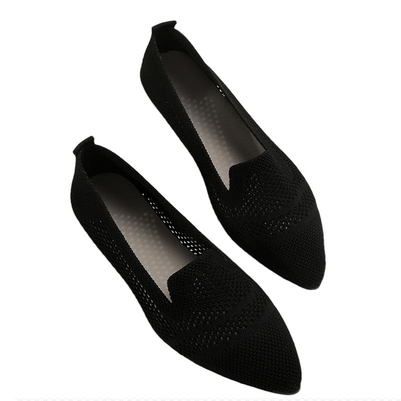 Модные женские туфли с острым носком на плоской подошве, вязаные повседневные туфли 2024 года, удобные туфли-лоферы для прогулок, новые женские туфли Zapatillas