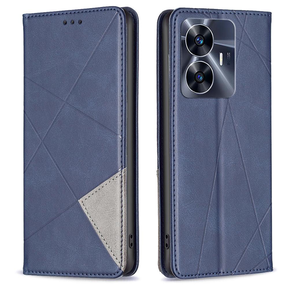For Realme C55 Splicing PU Leather Card Holder Phone Shell Imprinting Pattern Cell Phone Stand Case