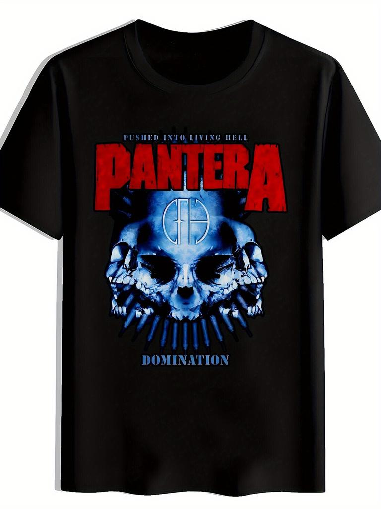 Винтажная футболка с графическим принтом рок-группы - Принт 'Panthera Domination Skull'