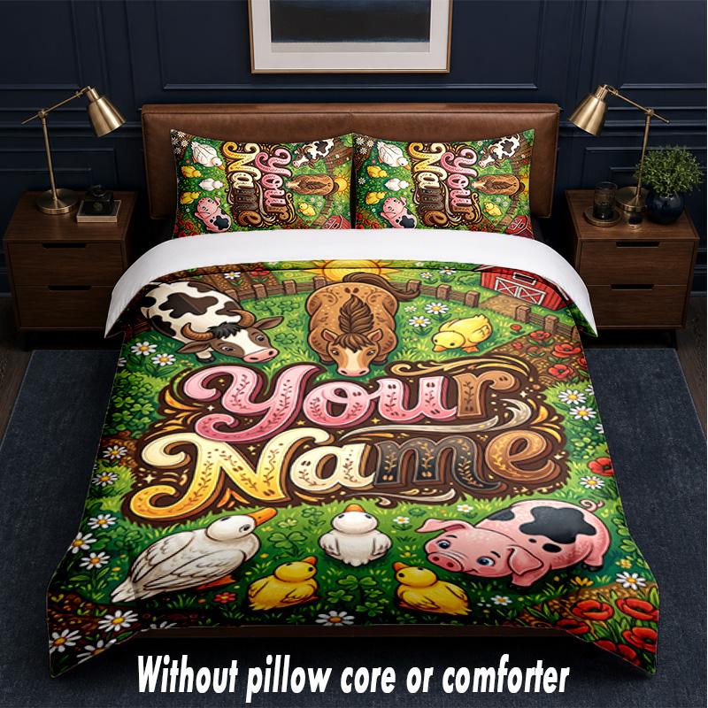 Farm Country Theme Custom Text Or Name 3Pcs Bedding Set,1 Flat Sheet & 2 Pillowcases Personalized Home Bedding